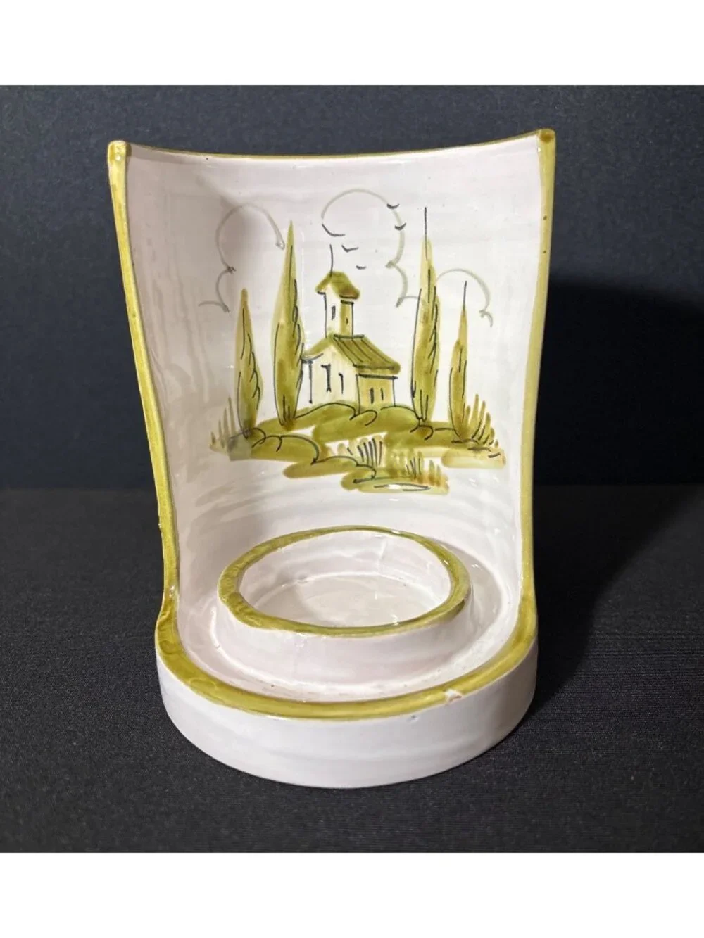 Vintage Italian Candle Holder With Handle Chamberstick Signed Italy #2568 Church